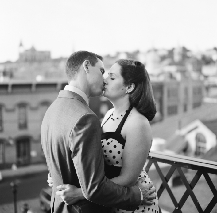 jason keefer photography charlottesville wedding photographer engagement portraits black and white film staunton downtown victory rolls pin up