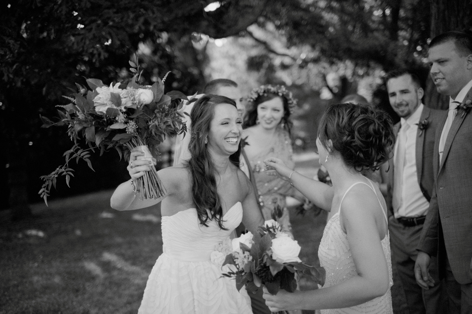 black and white bride and bridesmaids